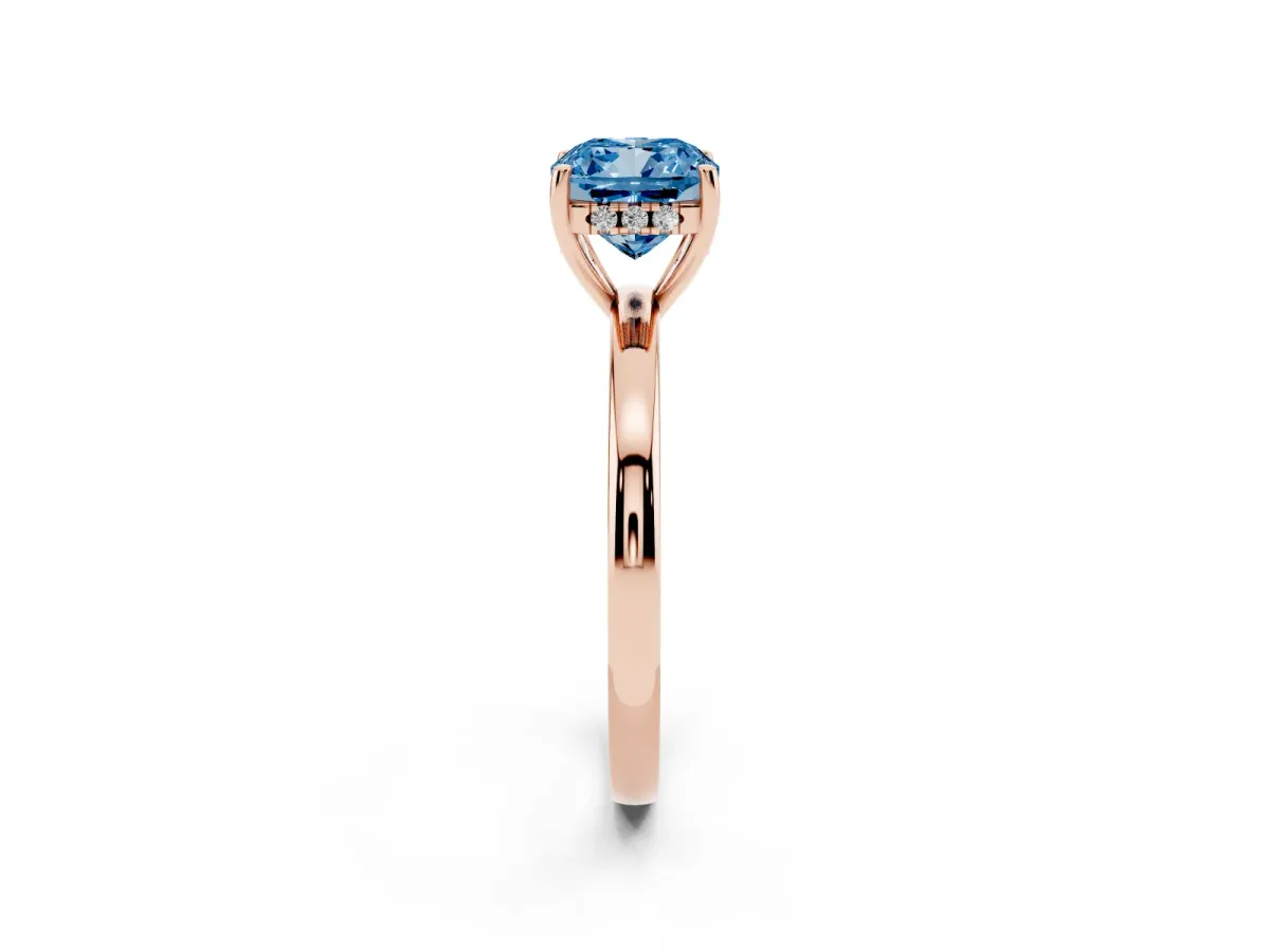 Fancy Blue Cushion Cut Solitaire Diamond Ring with Prong Setting and Plain Band Rose gold
