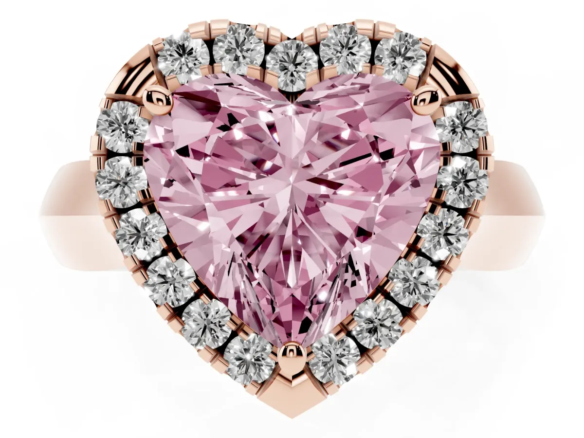 Fancy Pink Heart Cut Cut Halo Solitaire Engagement Ring with Square Band and Four-Prong Setting Rose gold