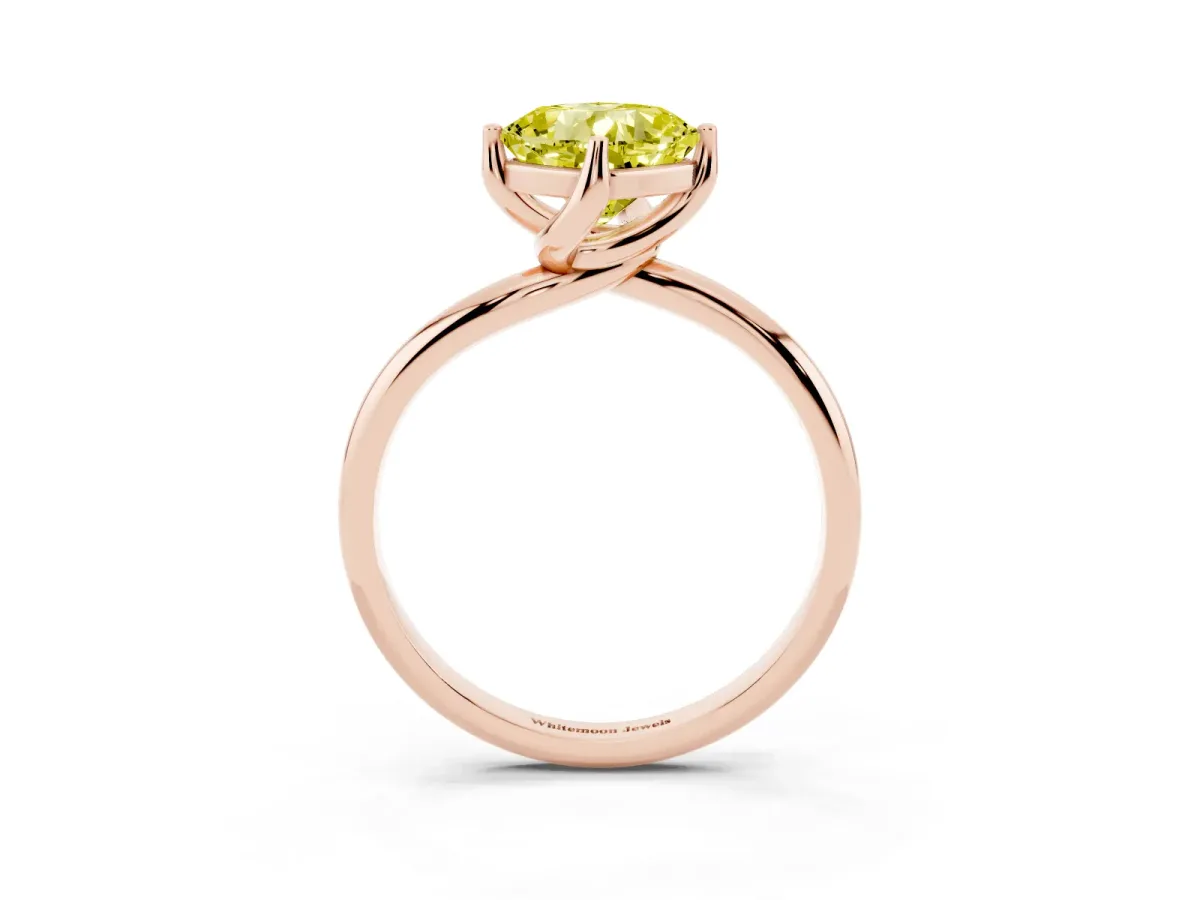 Fancy Yellow Cushion Cut Diamond Solitaire Engagement Ring with Four-Prong Setting and Classic Band Rose gold