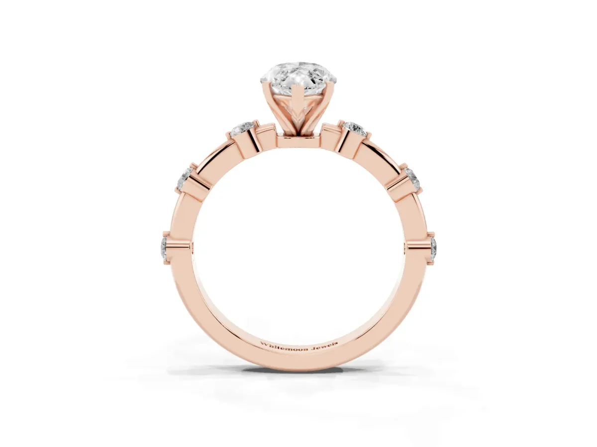 Marquise Cut Solitaire Diamond Ring with Bezel Set Side Stones and Prong Setting Rose gold