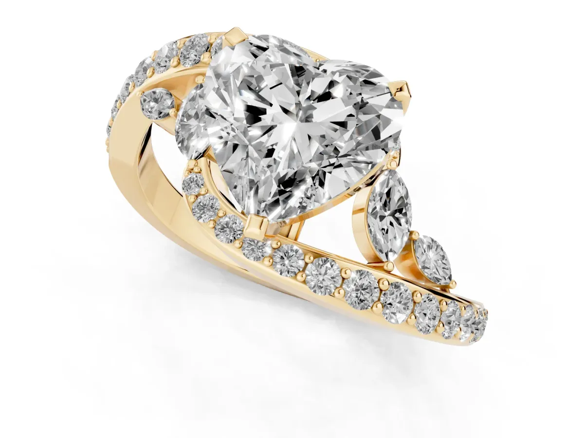 Heart Cut Solitaire with Pavé Twist Band and Four-Prong Setting Yellow gold