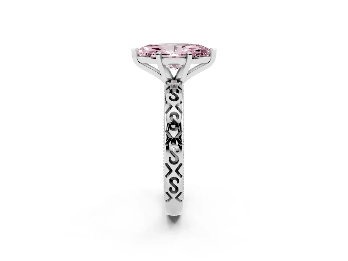Fancy Pink Marquise Cut Solitaire Engagement Ring with Scrollwork Band and Four-Prong Setting Platinum
