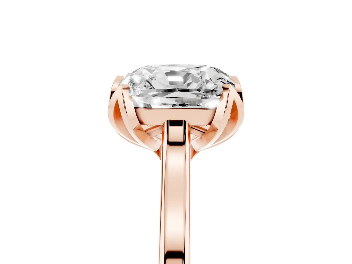 Cushion Cut Diamond Solitaire Ring with Flower Prong Setting and Classic Band Rose gold