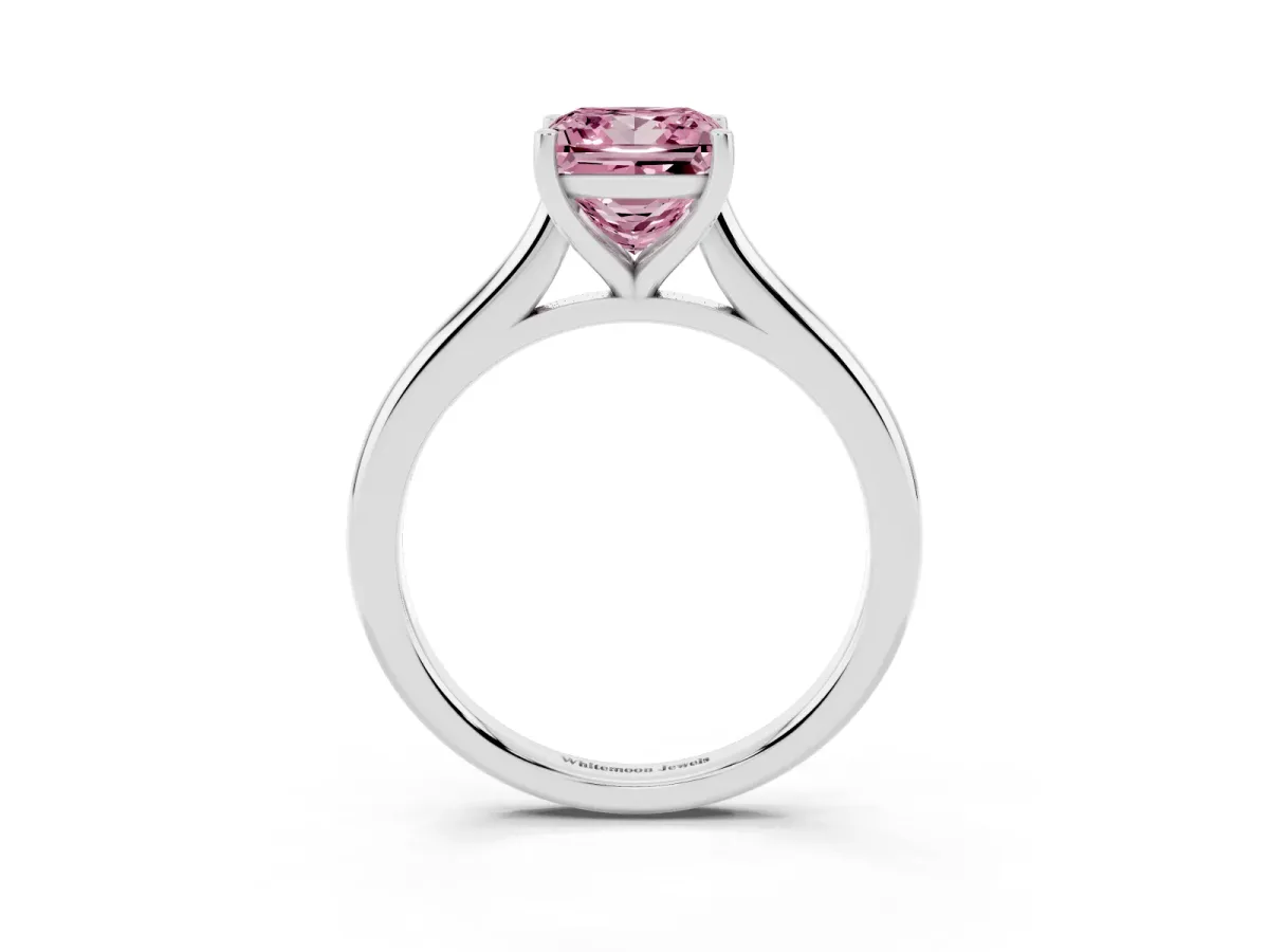 Fancy Pink Princess Cut Cut Solitaire Ring with Cathedral Band and Four-Prong Setting Silver