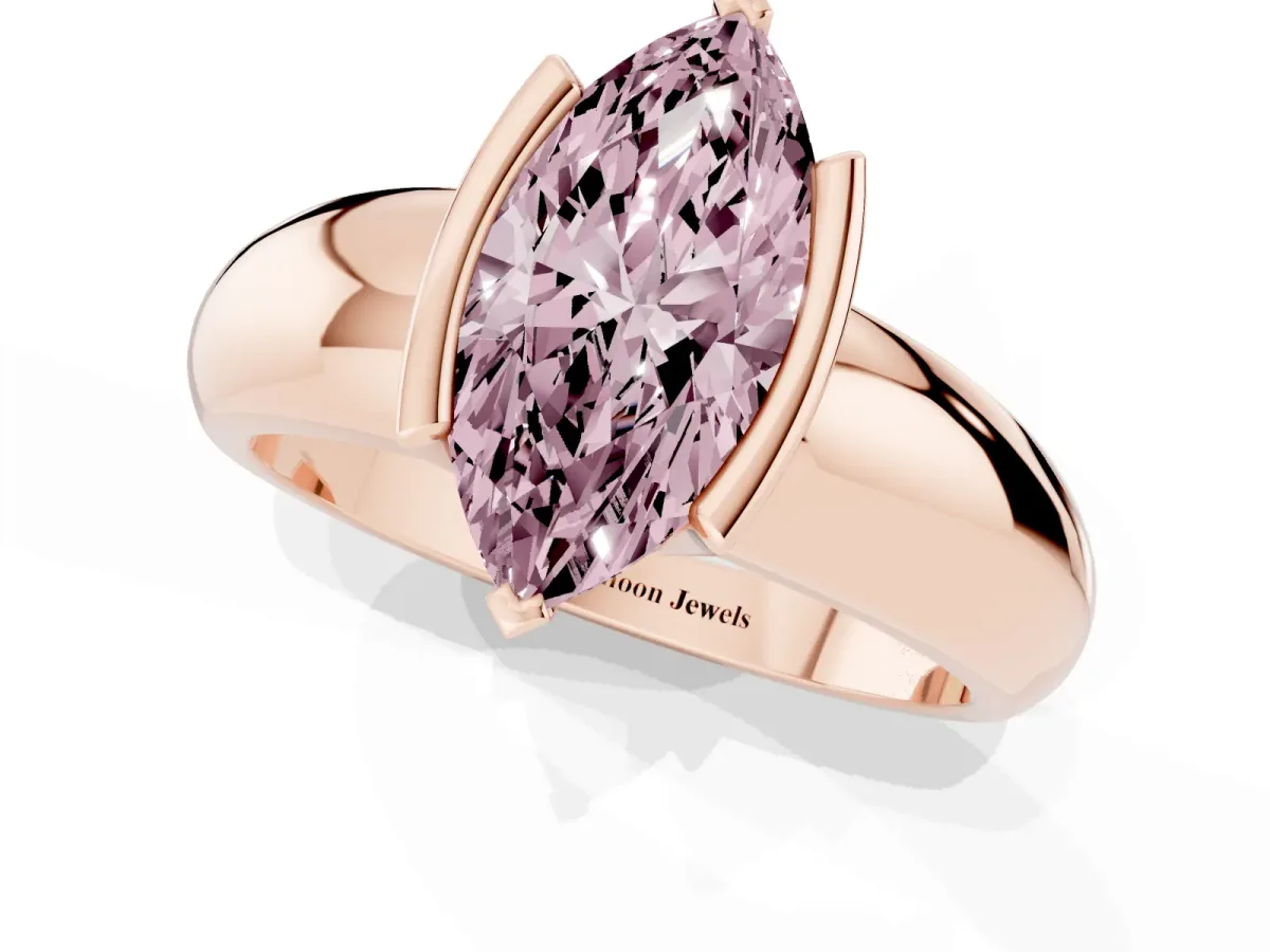 Fancy Pink Marquise Cut Solitaire Tension Set Diamond Ring with Wide Band Rose gold