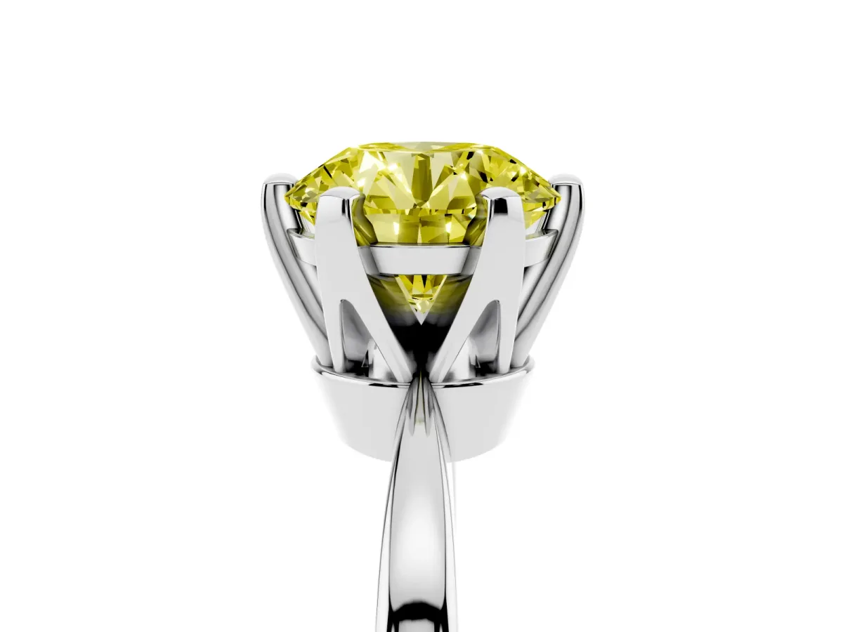 Fancy Yellow Round Cut Solitaire Engagement Ring with Six-Prong Setting and Tapered Band Silver