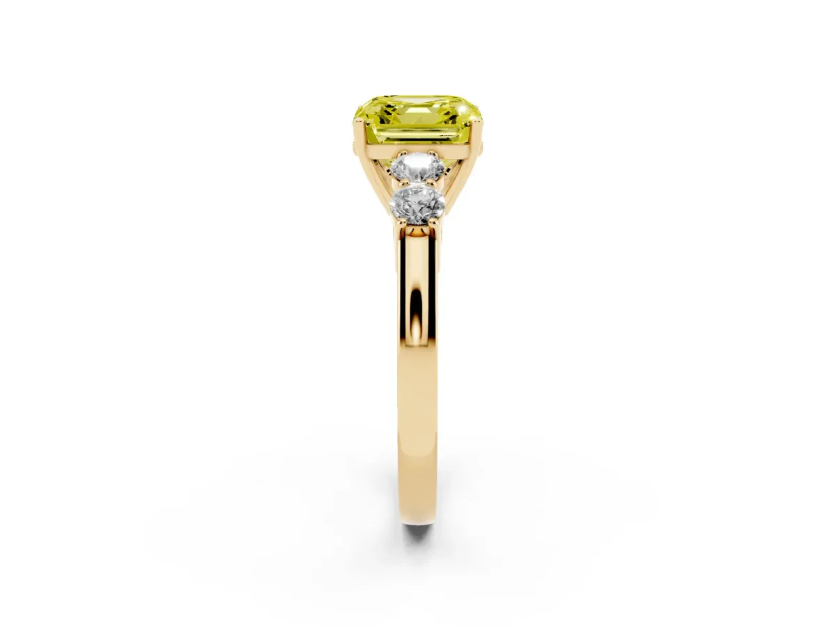 Fancy Yellow Asscher Cut Cut Diamond Five-Stone Prong Set White Gold Ring Yellow gold