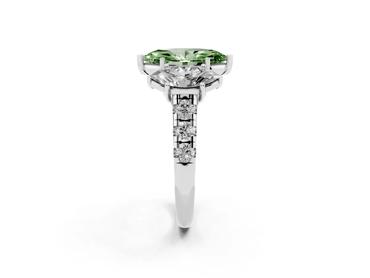 Fancy Green Three-Stone Marquise Cut Diamond Pavé Band with Prong Setting Silver