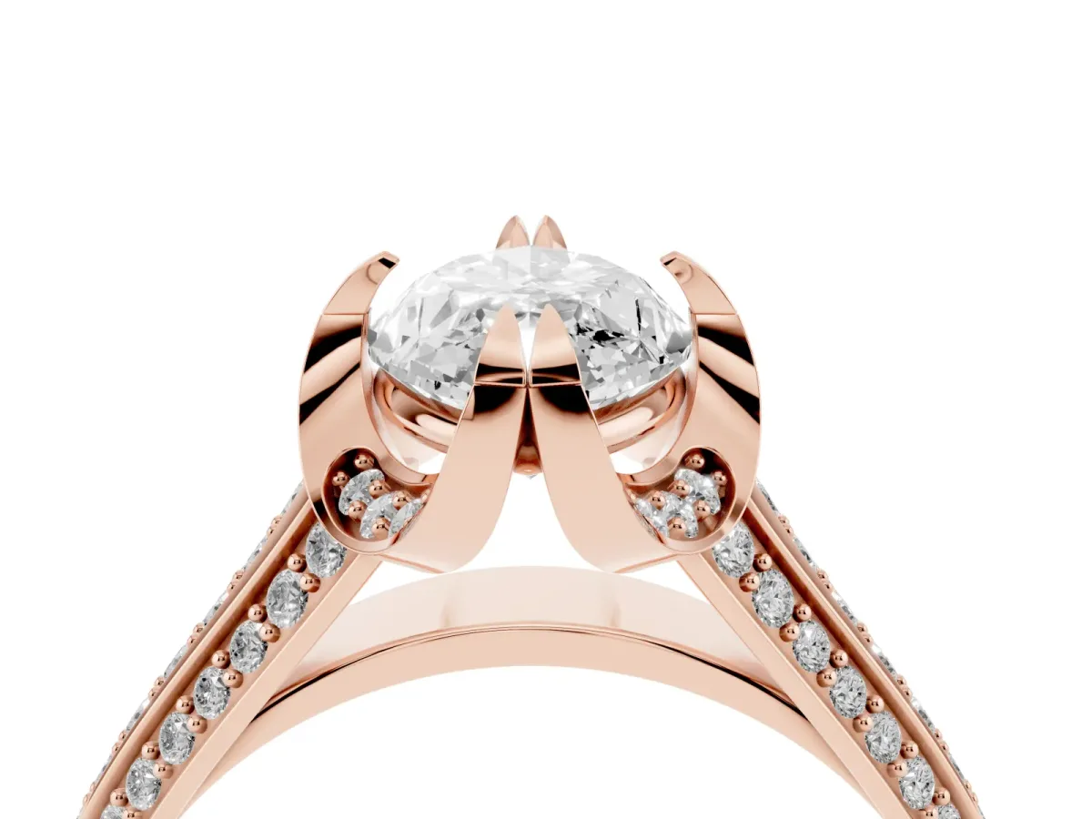 Marquise Cut Solitaire Pave Split Shank Ring with Four-Prong Setting Rose gold