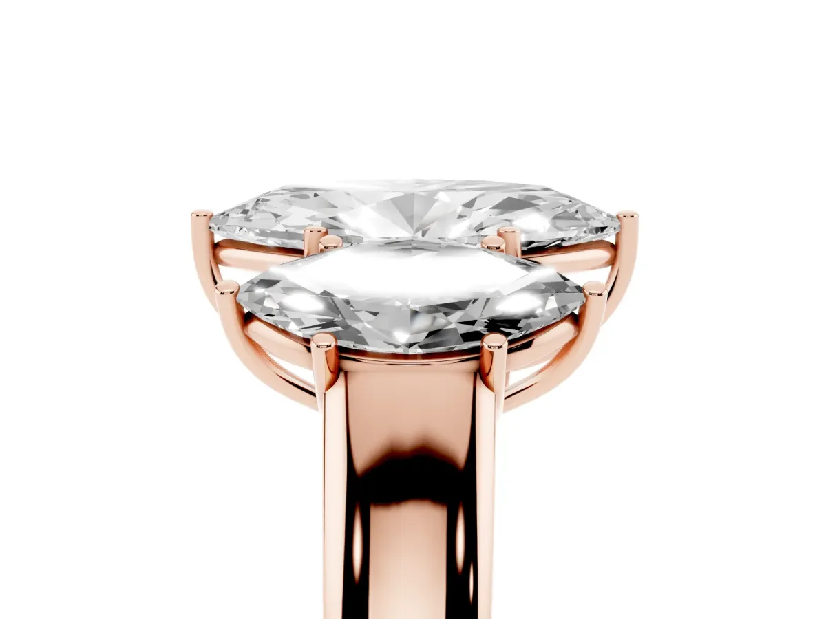 Three-Stone Marquise Cut Cut Diamond Ring with Prong Setting and Classic Band Rose gold