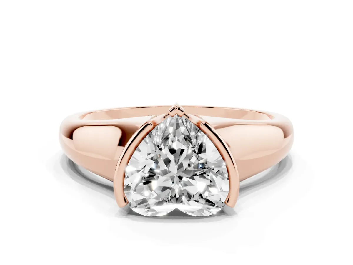 Heart Cut Solitaire Tension Set Diamond Ring with Split Shank Band Rose gold