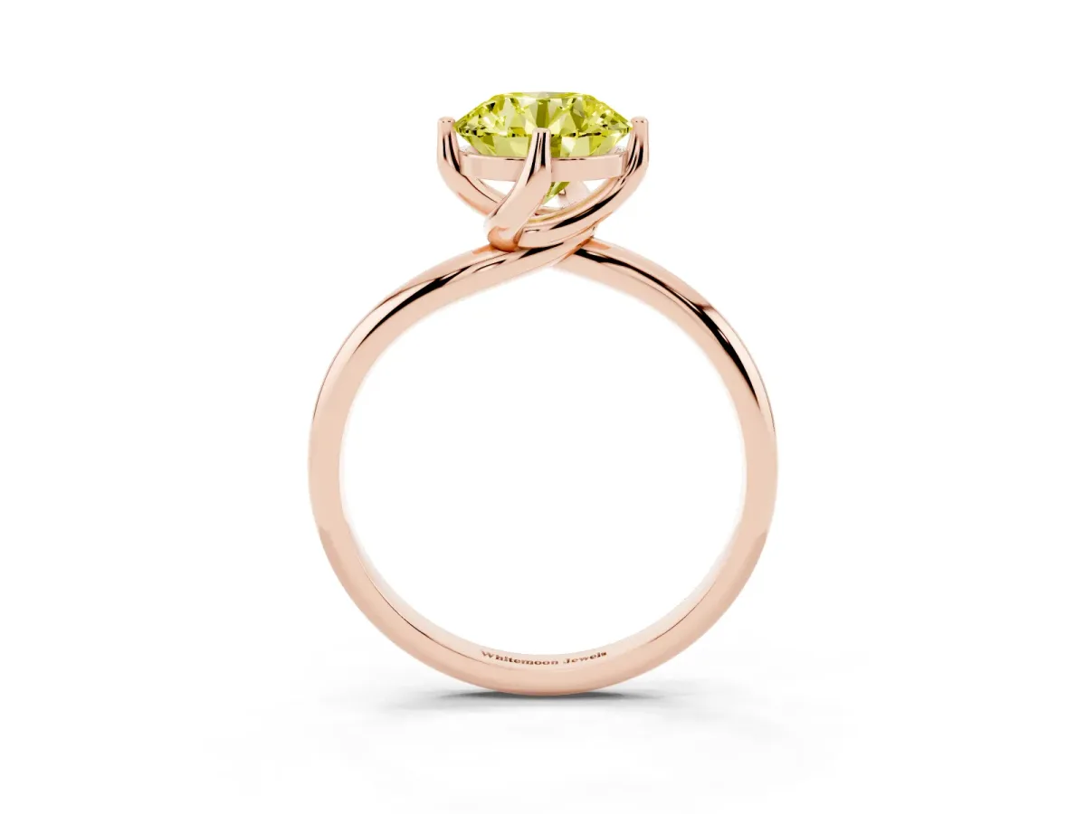 Fancy Yellow Round Cut Diamond Solitaire Engagement Ring with Four-Prong Setting and Classic Band Rose gold