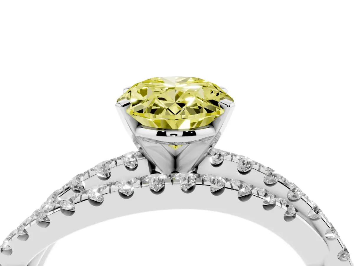 Fancy Yellow Oval Cut Solitaire Twist Band with Pavé Setting and Four-Prong Setting Silver