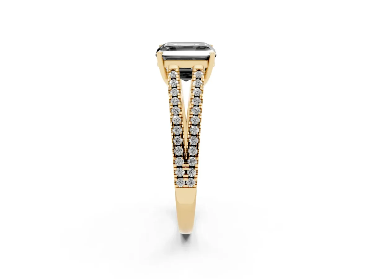 Fancy Black Asscher Cut Diamond Solitaire Engagement Ring with Split Shank Pavé Band Yellow gold