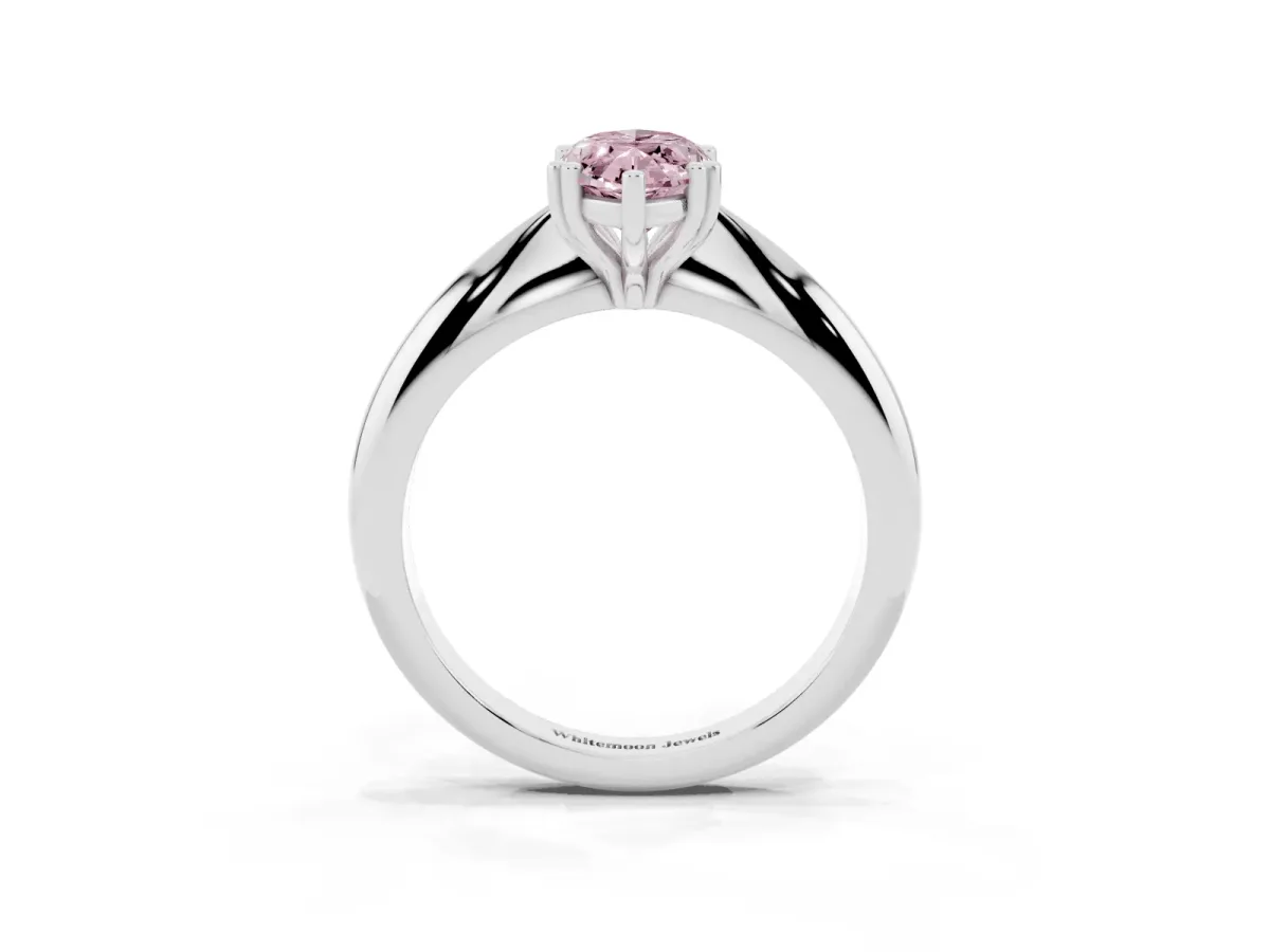Fancy Pink Marquise Cut Cut Solitaire Engagement Ring with Tapered Band and Four-Prong Setting Platinum