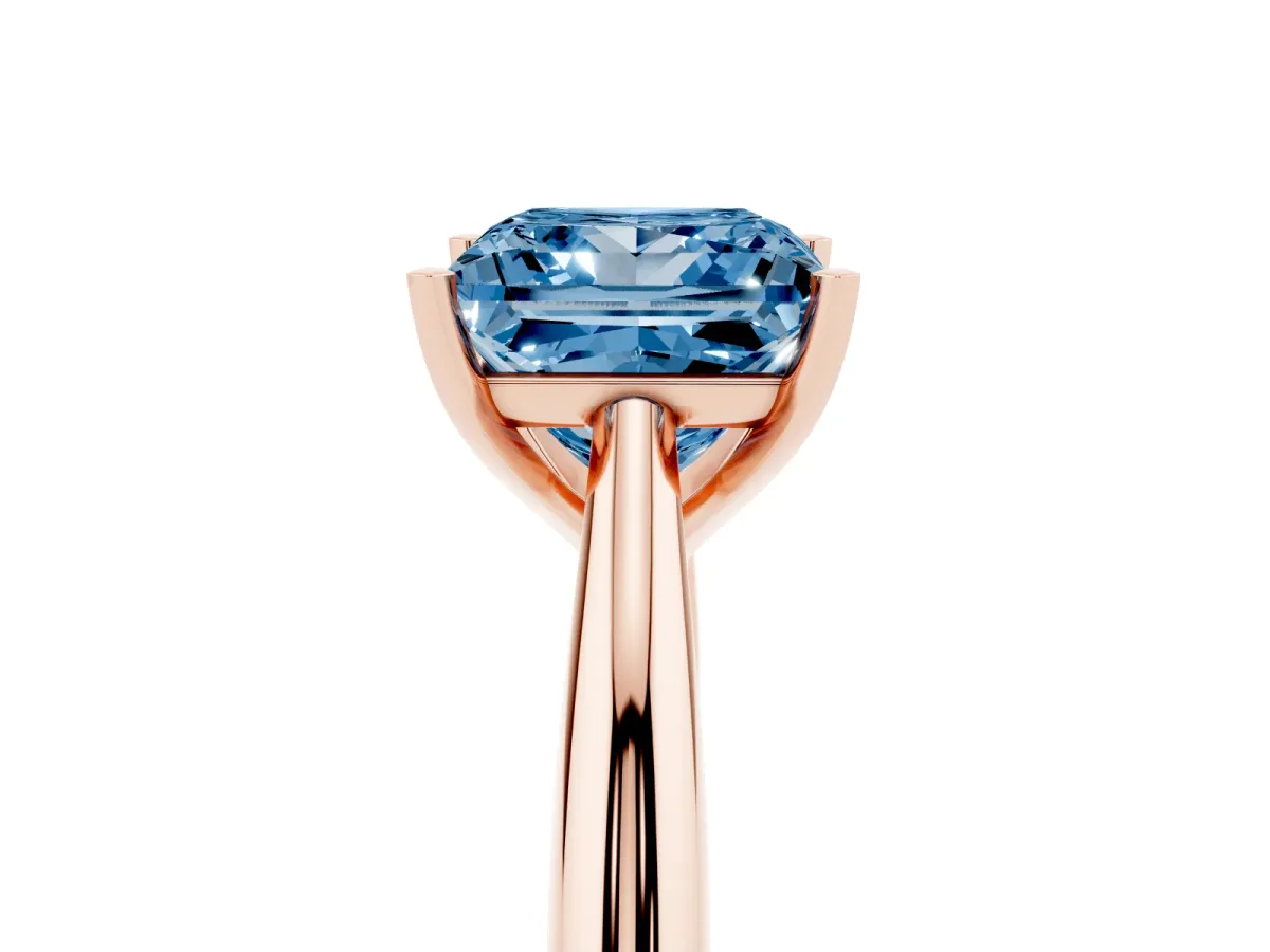 Fancy Blue Princess Cut Diamond Solitaire Engagement Ring with Cathedral Setting and Four-Prong Mount Rose gold