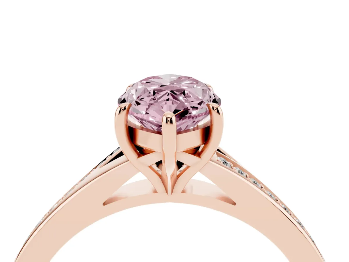 Fancy Pink Marquise Cut Diamond Solitaire Ring with Pavé Band and Prong Setting Rose gold