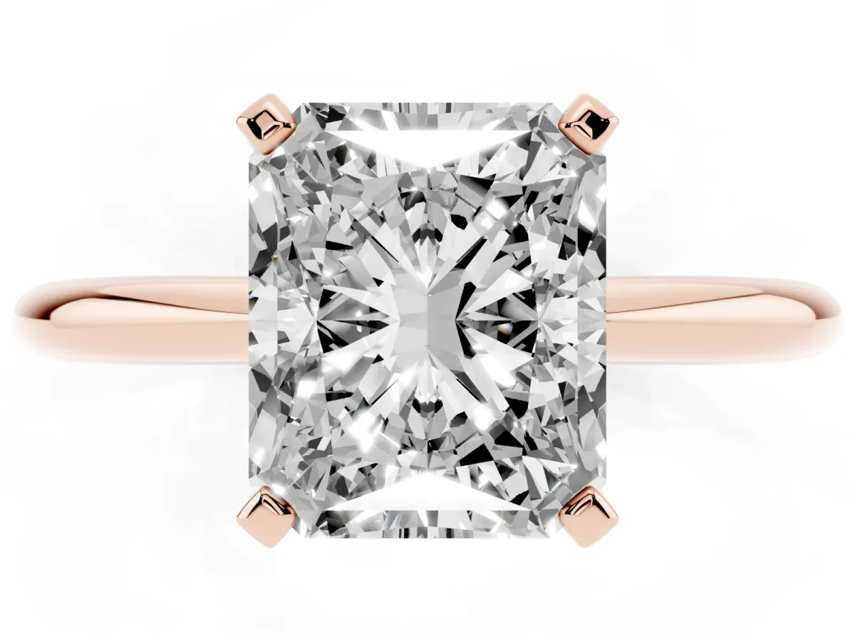 Radiant Cut Diamond Solitaire Ring with Prong Setting and Classic Band Rose gold