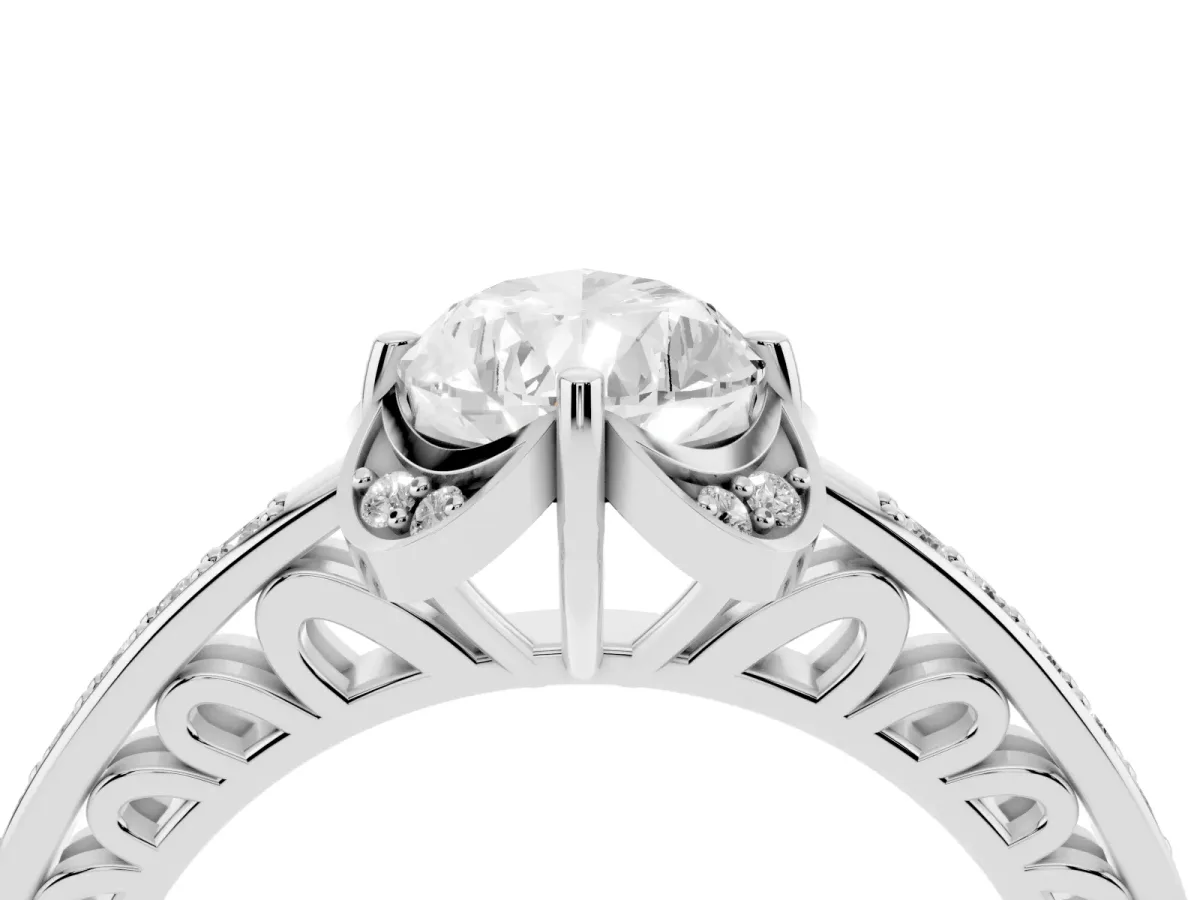 Pear Cut Cut Halo Diamond Ring with Channel Set Band and Four-Prong Setting Silver