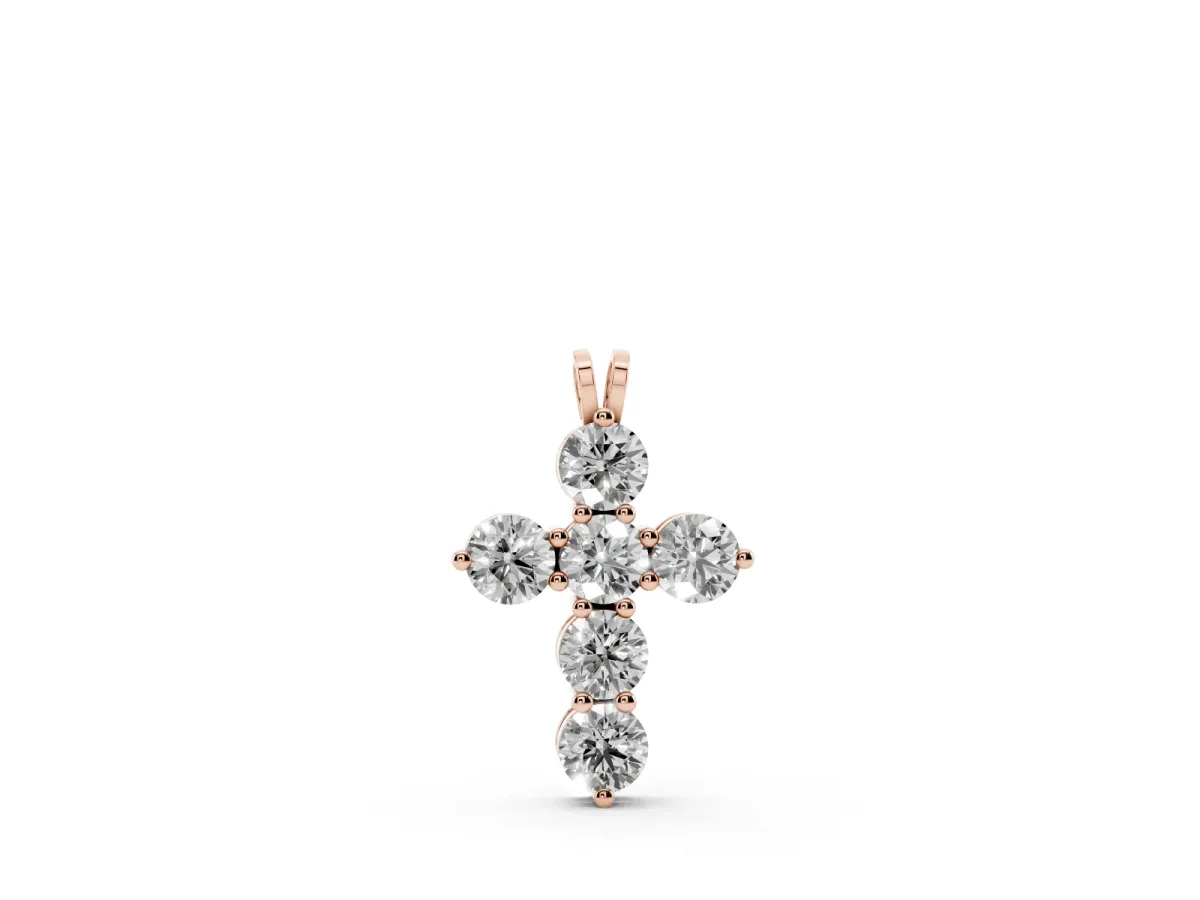 Round Diamond Prong Set Cross Pendant Rose gold