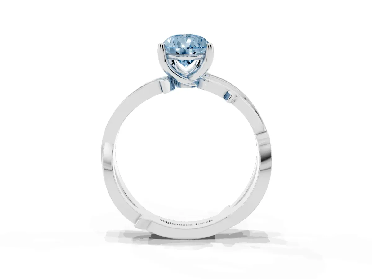 Fancy Blue Pear Cut Solitaire Twist Band with Pavé Accents and Four-Prong Setting Platinum