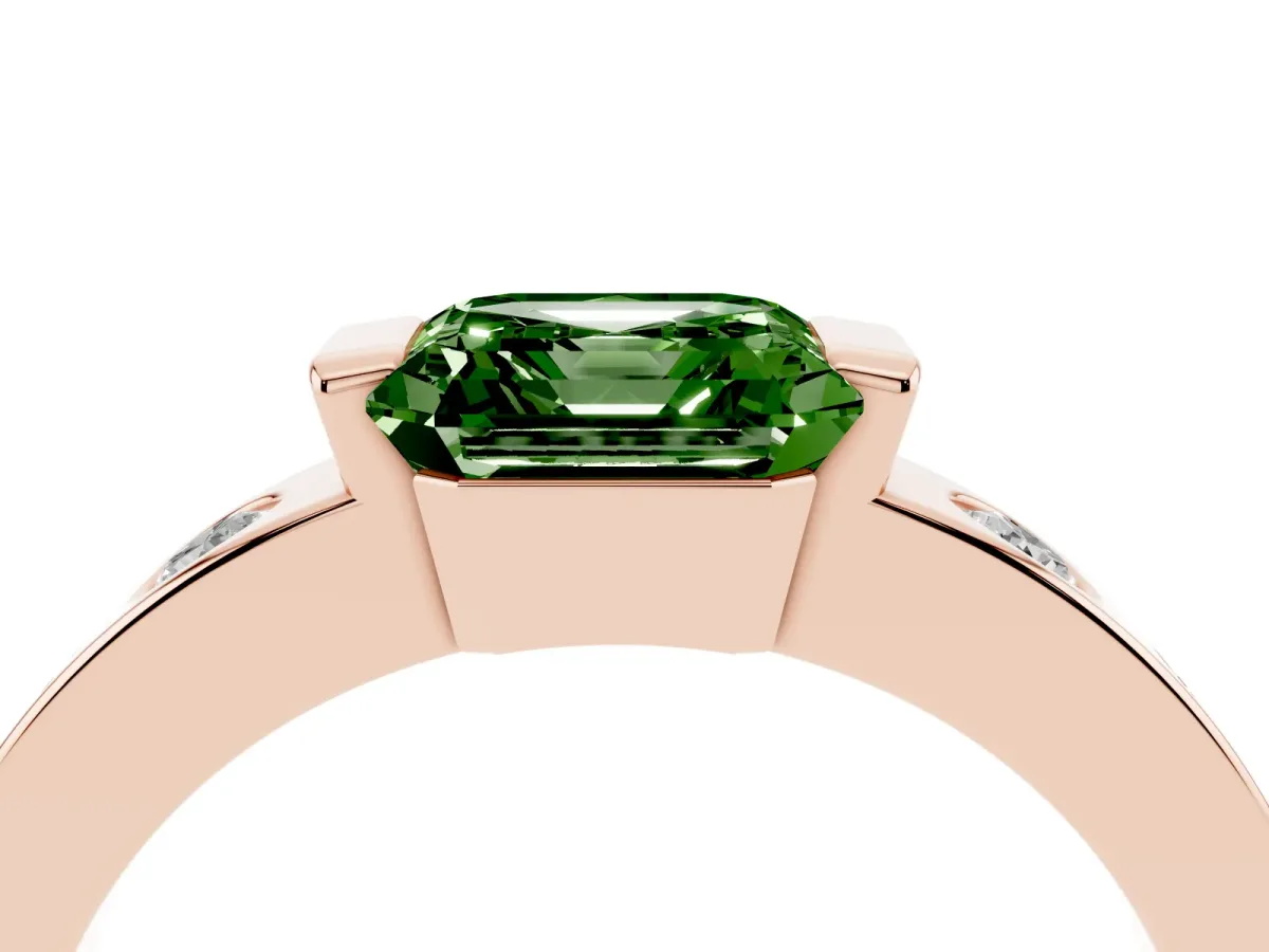 Fancy Green Asscher Cut Brilliant Channel-Set Diamond Ring with Bezel Prong Setting Rose gold