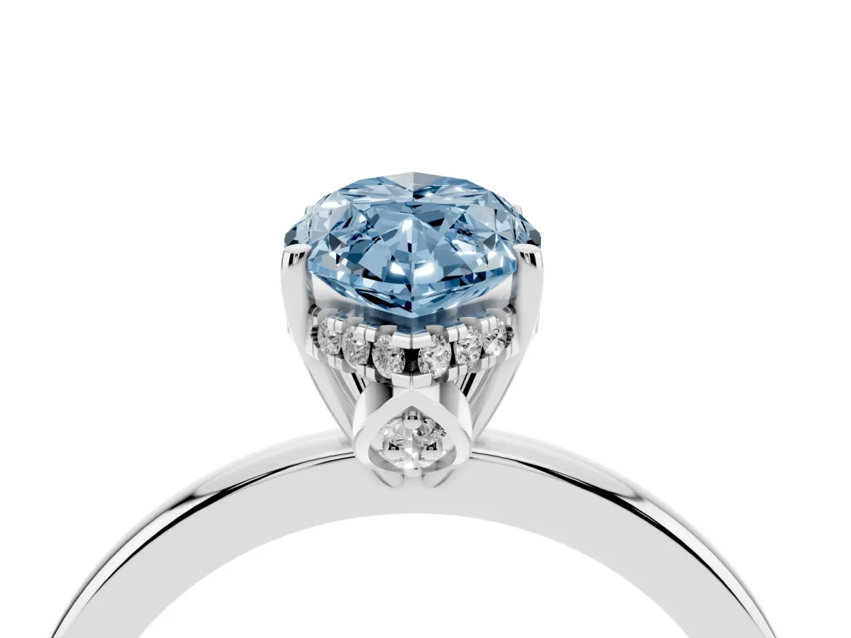 Fancy Blue Marquise Cut Solitaire Diamond Ring with Prong Setting and Plain Band Silver