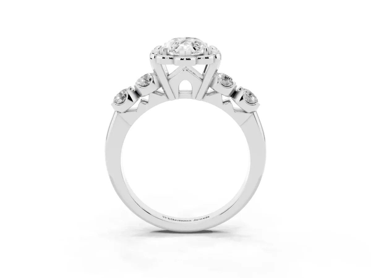 Marquise Cut Cut Diamond Floral Halo Engagement Ring with Shared Prong Setting Silver
