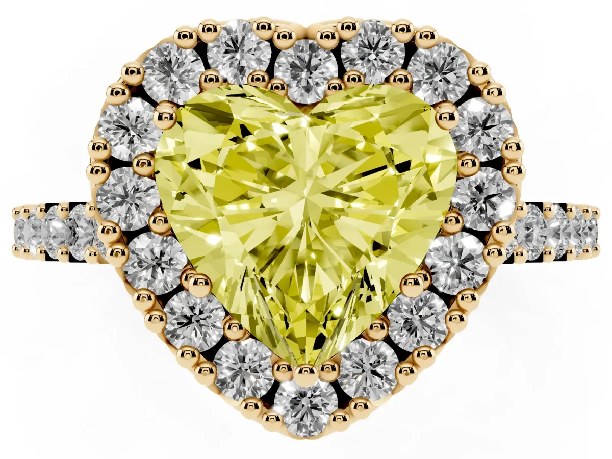 Fancy Yellow Heart Cut Halo Diamond Pavé Solitaire Ring Yellow gold