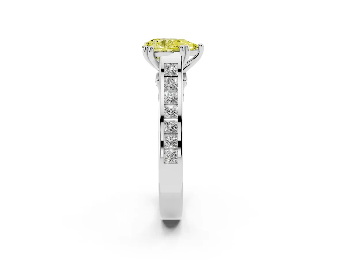 Fancy Yellow Pear Cut Cut Channel Set Solitaire Engagement Ring with Prong Setting Platinum
