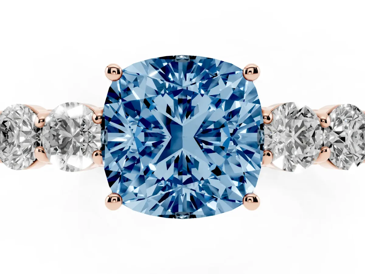 Fancy Blue Cushion Cut Cut Diamond Five-Stone Prong Set White Gold Ring Rose gold