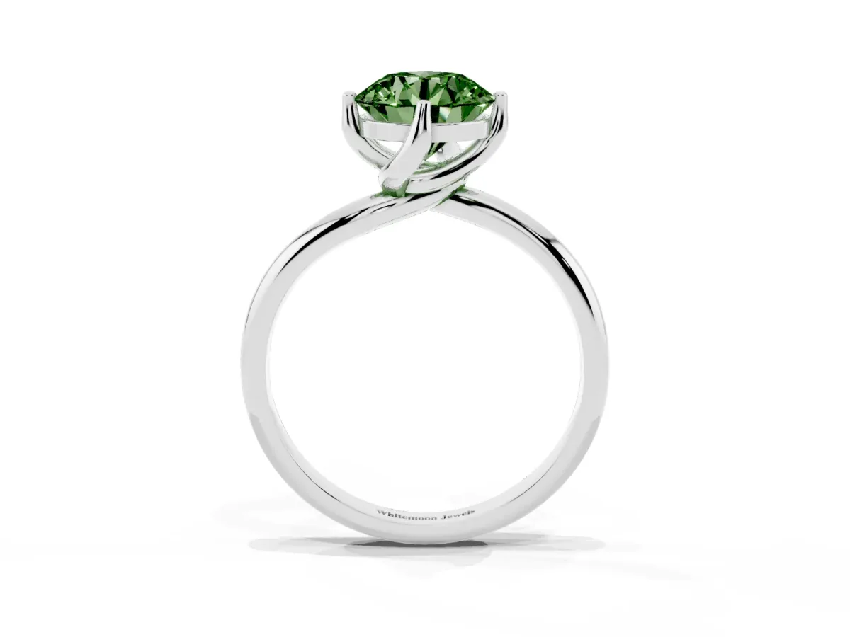 Fancy Green Round Cut Diamond Solitaire Engagement Ring with Four-Prong Setting and Classic Band White gold