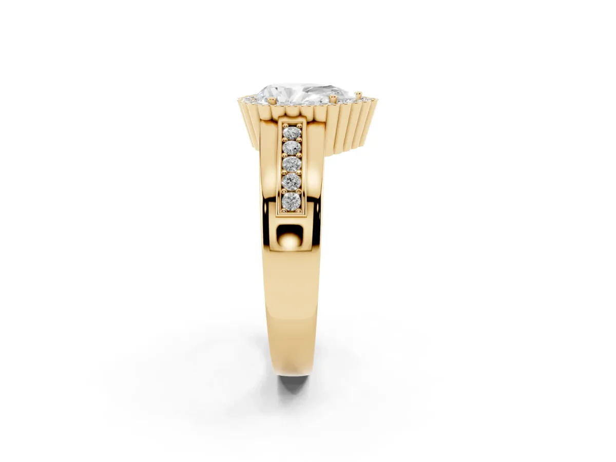 Pear Cut Cut Halo Pave Band Four-Prong Ring Yellow gold
