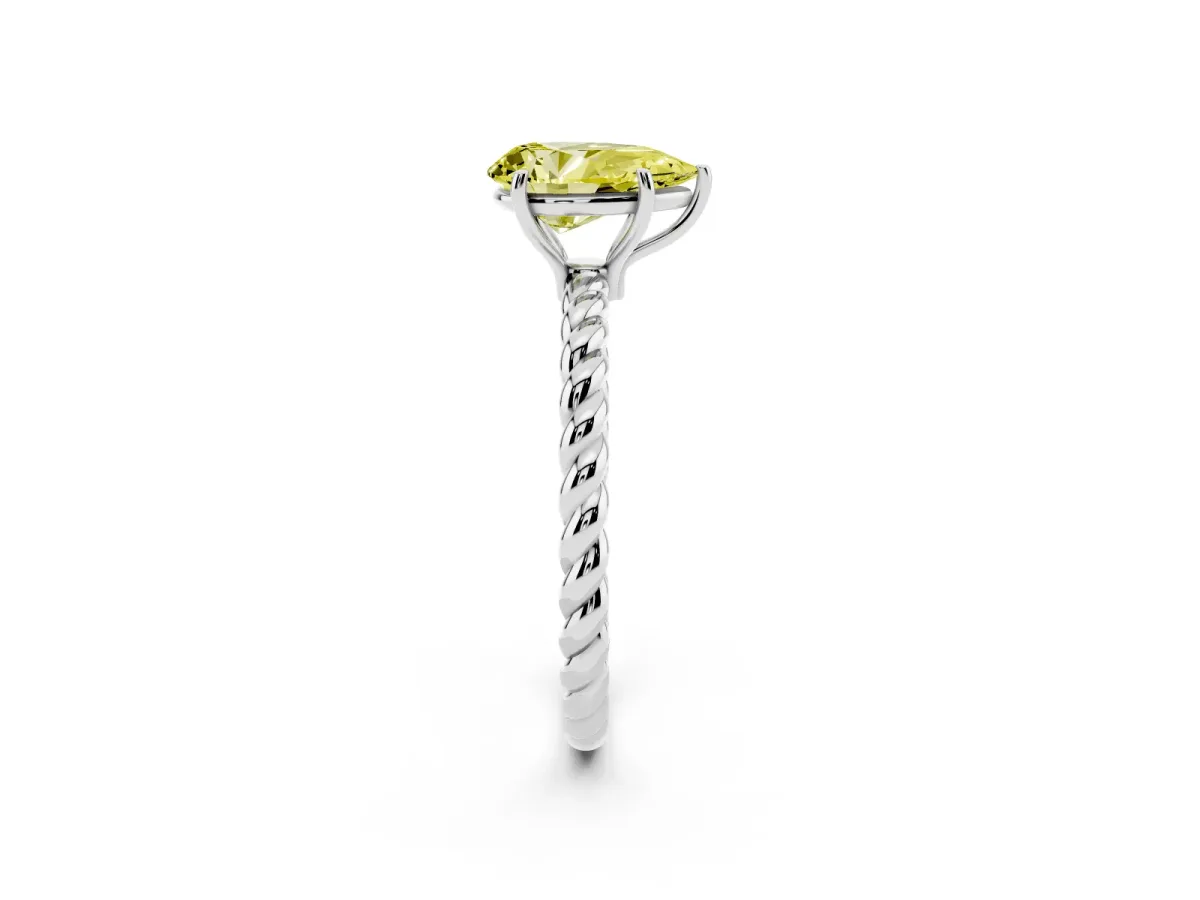 Fancy Yellow Pear Cut Solitaire Twist Band Ring with Four-Prong Setting Silver