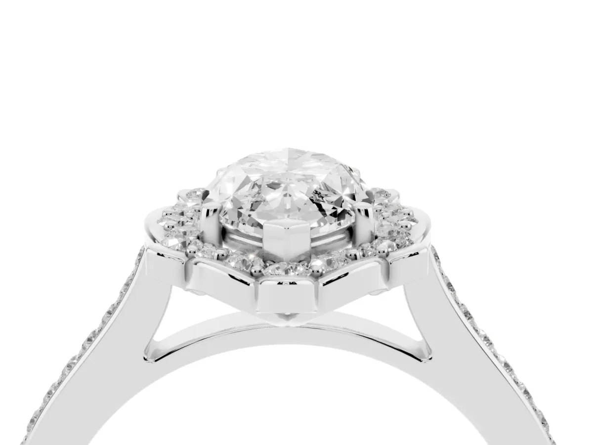 Marquise Cut Halo Round Diamond Pave Band with Four-Prong Setting Silver