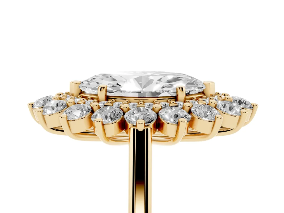 Marquise Cut Diamond Floral Double Halo Engagement Ring with Prong Setting Yellow gold