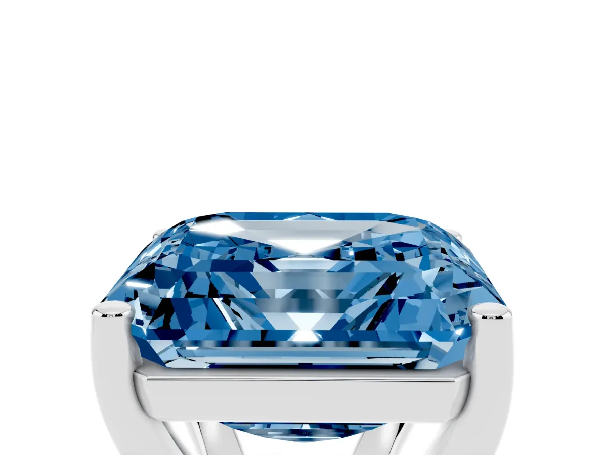 Fancy Blue Asscher Cut Cut Diamond Solitaire Engagement Ring with Tapered Plain Band and Four-Prong Setting Silver