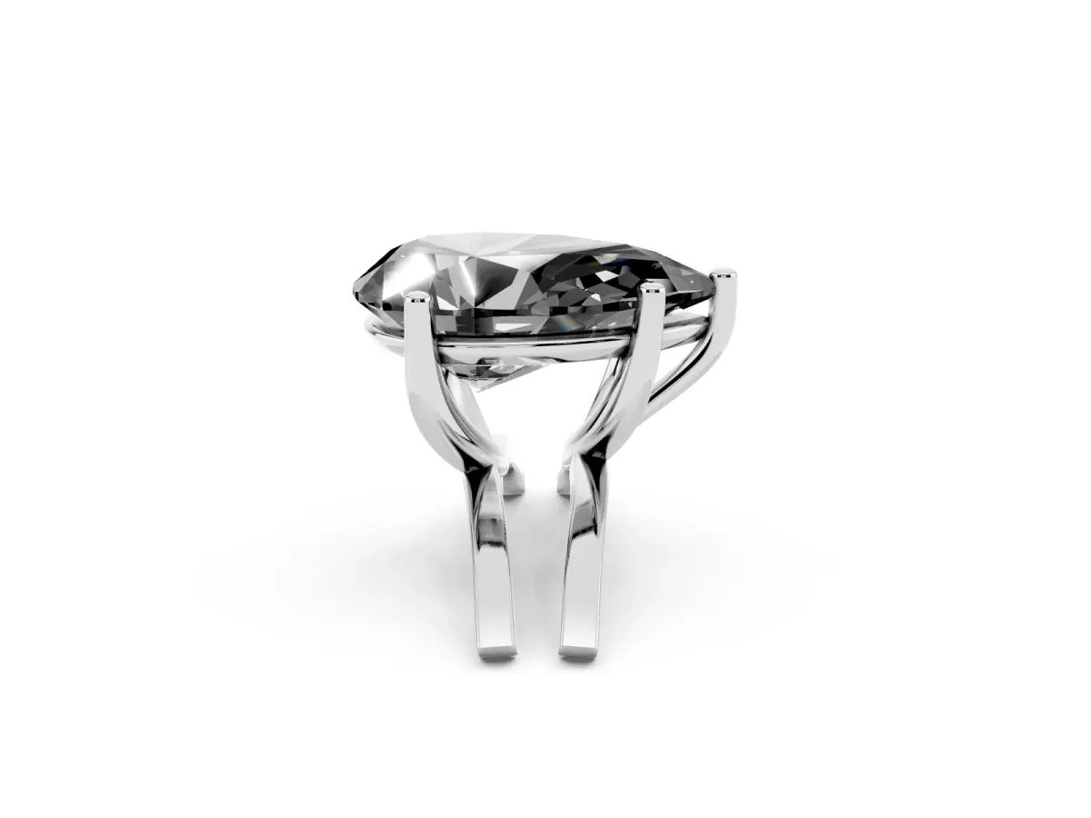 Fancy Black Pear Cut Cut Diamond Solitaire Engagement Ring with Tapered Plain Band and Four-Prong Setting Silver