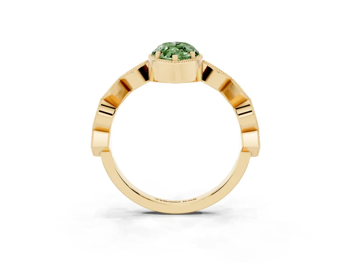 Fancy Green Marquise Cut Milgrain Marquise Diamond Twist Band Ring Yellow gold