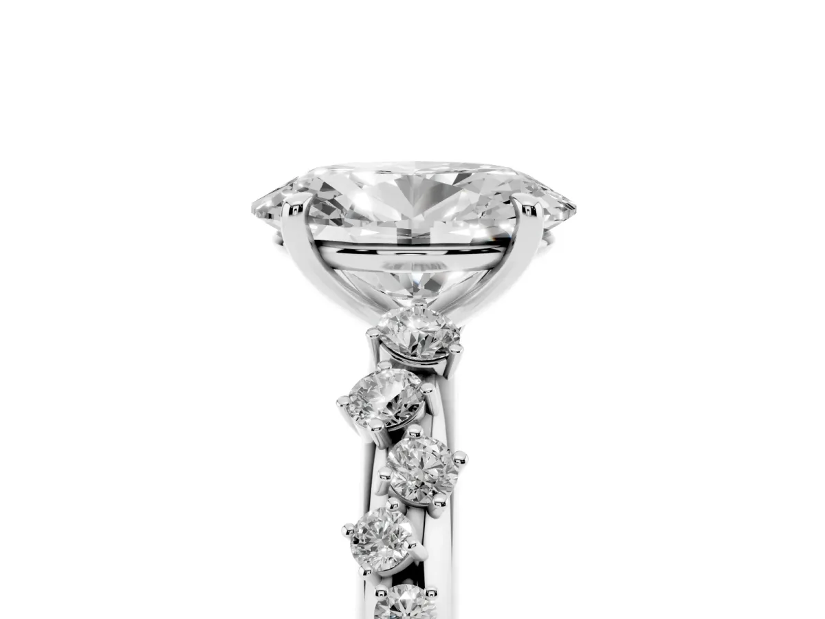 Oval Cut Diamond Cluster Prong-Set Solitaire Ring Silver