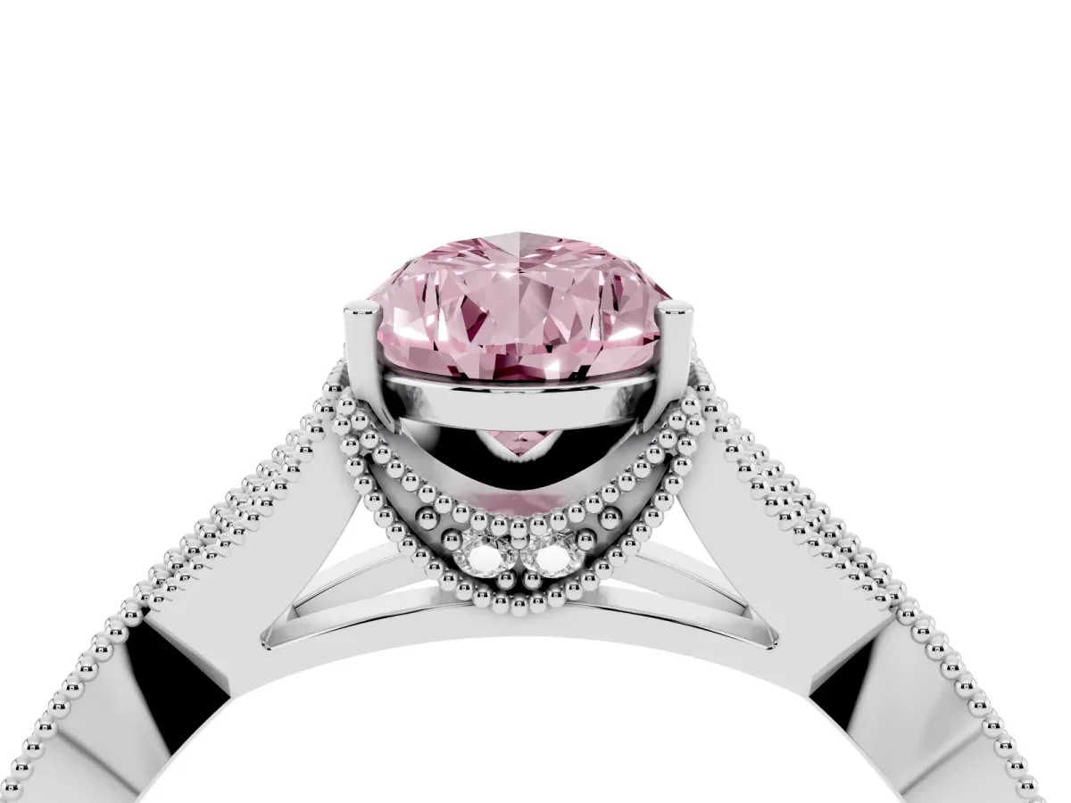 Fancy Pink Pear Cut Cut Diamond Twisted Band with Milgrain Pave Setting and Four-Prong Setting Silver