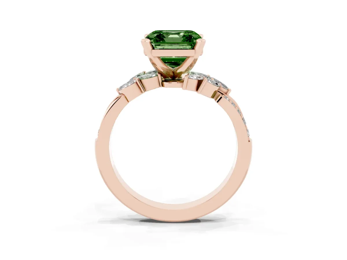 Fancy Green Asscher Cut Solitaire Marquise Twist Band with Six-Prong Setting Rose gold