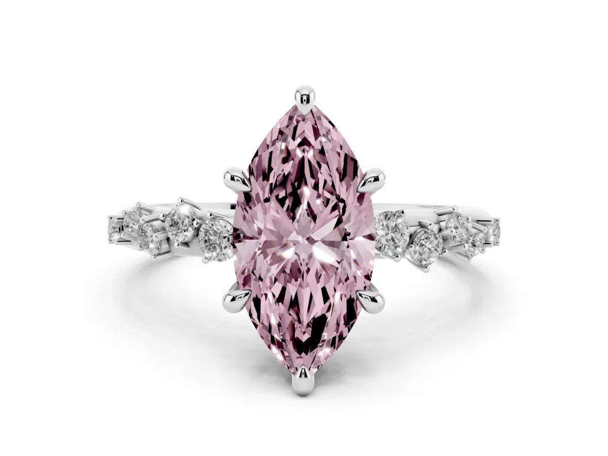 Fancy Pink Marquise Cut Cut Diamond Vine Band with Four-Prong Setting Silver