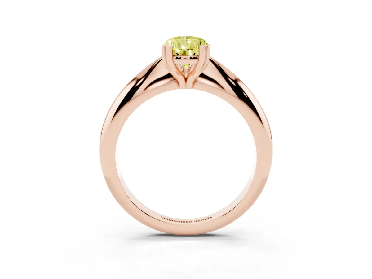 Fancy Yellow Pear Cut Cut Solitaire Engagement Ring with Tapered Band and Four-Prong Setting Rose gold