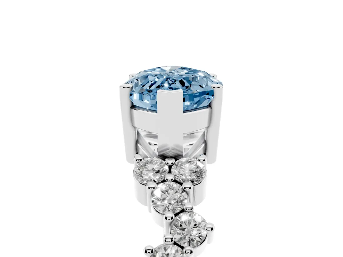 Fancy Blue Marquise Cut Diamond Scattered Round Accent Ring with Prong Setting White gold