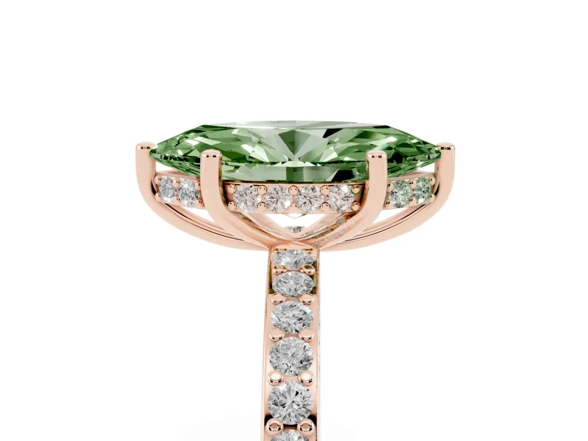 Fancy Green Marquise Cut Cut Diamond Pavé Band Ring with Four-Prong Setting Rose gold