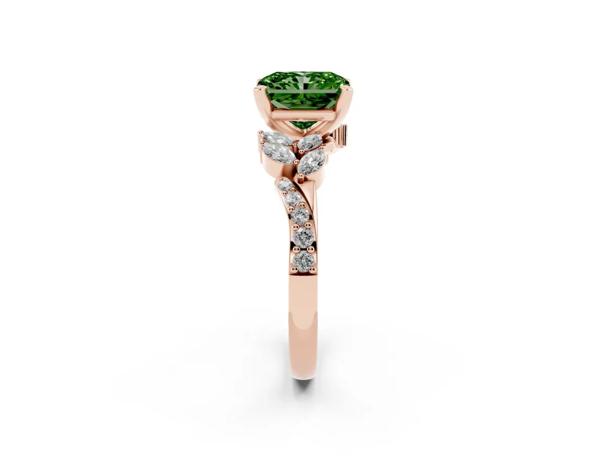 Fancy Green Radiant Cut Solitaire Marquise Twist Band with Six-Prong Setting Rose gold