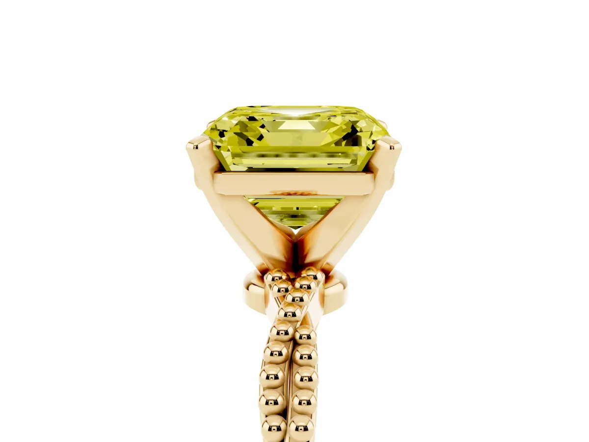 Fancy Yellow Asscher Cut Solitaire Twisted Band with Bead Prong Setting Yellow gold