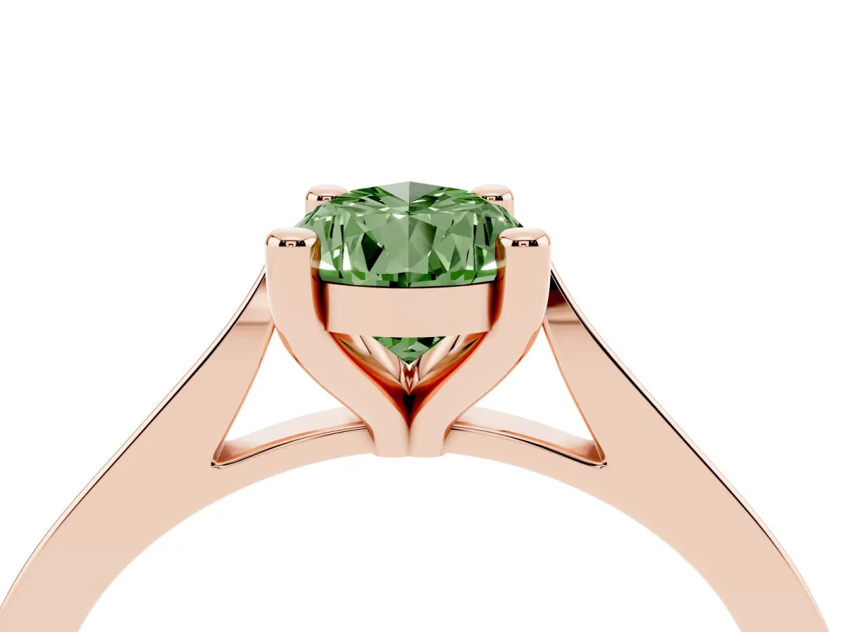 Fancy Green Pear Cut Solitaire Diamond Ring with Four-Prong Setting and Tapered Band Rose gold