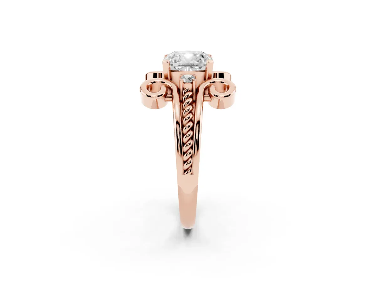 Cushion Cut Solitaire Twisted Band Scroll Prong Ring Rose gold